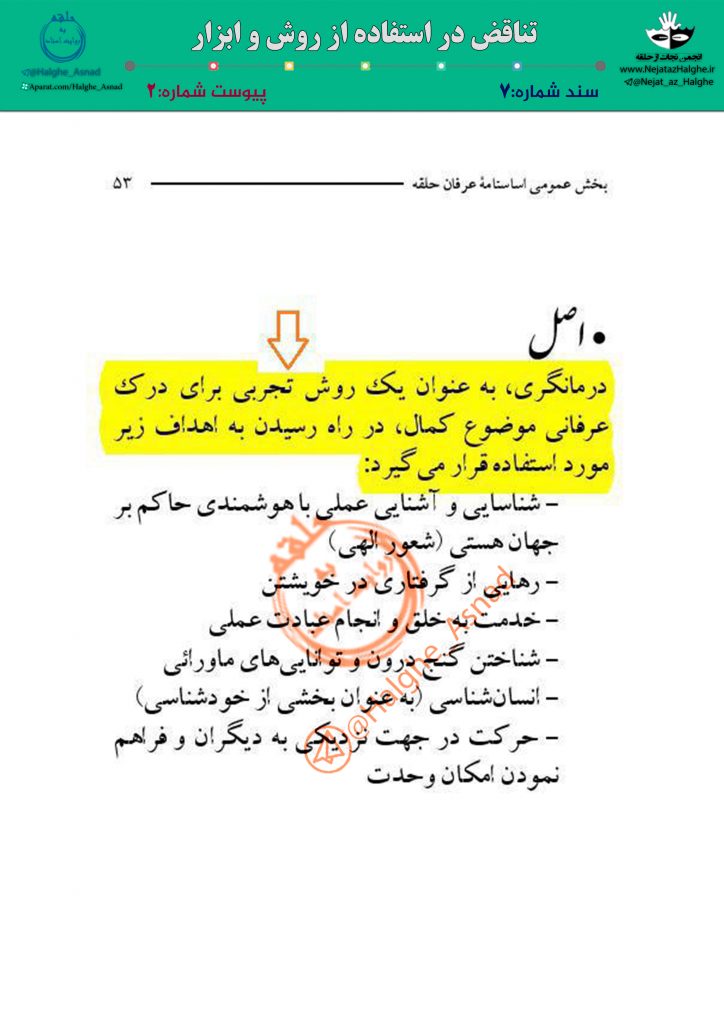 سند شماره 7 – تناقض در استفاده از روش و ابزار در مسیر سیر و سلوک